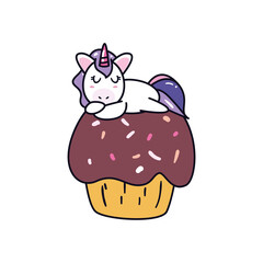 unicorn horse cartoon on muffin vector design