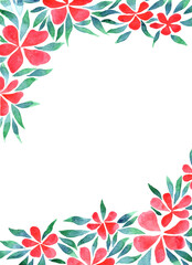 Fototapeta na wymiar Red hibiscus flowers bush watercolor background for decoration on summer and tropical garden theme.
