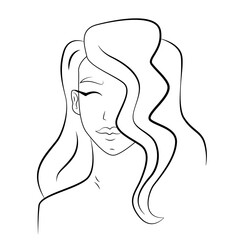 Modern fashion linear woman face profile. Beautiful women in minimal line style for logo, emblem template. Vector illustration.