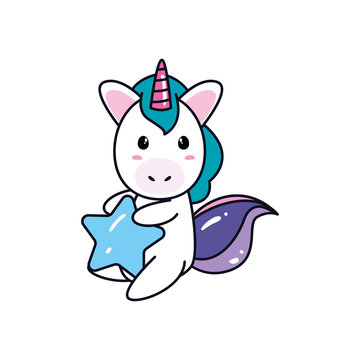 unicorn horse cartoon with star vector design
