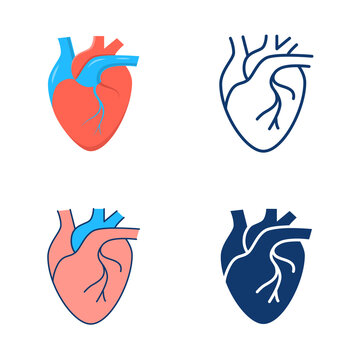 Human heart icon set in flat and line style