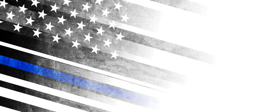 Grunge black concept USA flag with blue stripe. American police force sign vector abstract background