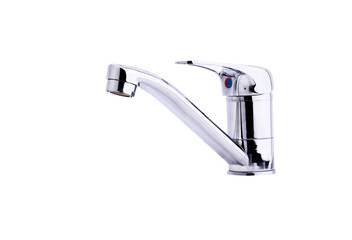 Modern stainless steel tap. Isolated on white background
