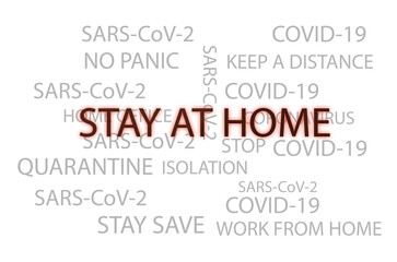 stay at home highlighted text on word tag cloud related to Covid 19
