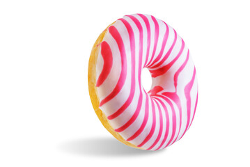 Pink and white donut on a white isolated background