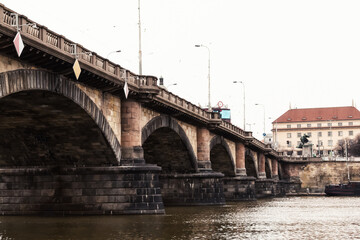 Czech Republic Prague 02.26.2017. Legion Stone Bridge over the Vltava river