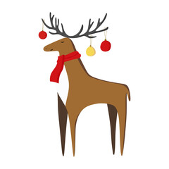 Christmas holiday modern flat design with deer. Character for a greeting card and poster for Christmas and New Year. Vector illustration