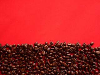 coffee beans on red background