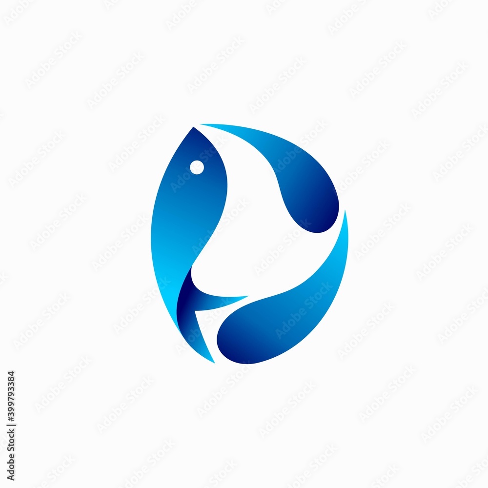 Wall mural letter D logo with fish vector