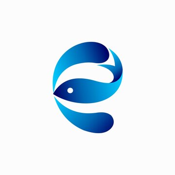 letter e logo with fish vector