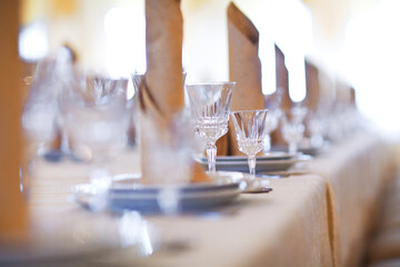 Elegant tableware of the festive table in light colors