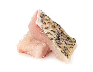barramundi or seabass fish sliced isolated on white background