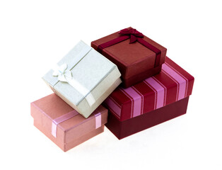 set of festive giftbox pink and lilac on an isolated white background
