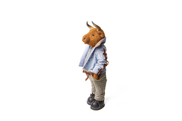 full-length portrait of a bull toy. isolated on white background.
