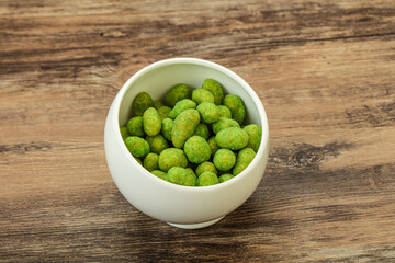 Spicy wasabi peanuts in the bowl