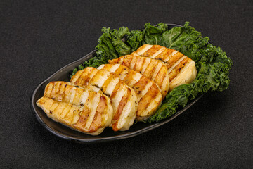 Grilled Greek haloumi cheese with herbs