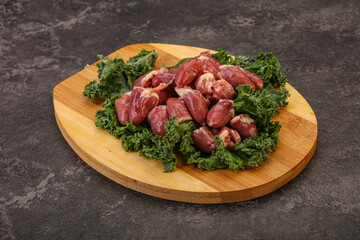 Raw chicken hearts for cooking