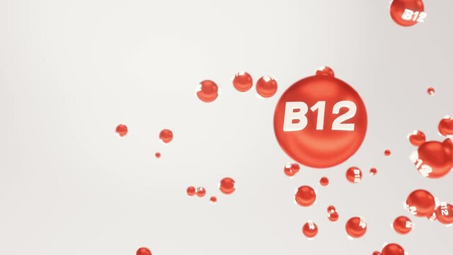 Animation bubbles vitamin b12, concept skincare cosmetics solution. vitamin b12
