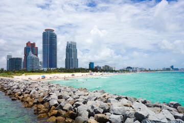 View of Miami Beach and tall buildings