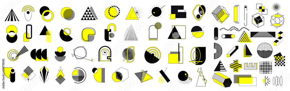 Poster memphis geometric shapes. trendy graphic element. different shape funky graphic silhouette for desig