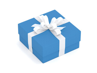 Blue jewelry gift box with white ribbon bow