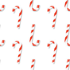 Vector candy cane cane seamless pattern on a white background.