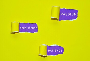 Text written on yellow torn paper with purple background. Success concept