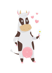 Cute cow in flat style isolated on white background. illustration. Cartoon cow.