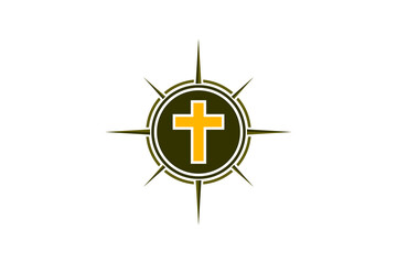 abstract cross with circle compass means guide for faith community