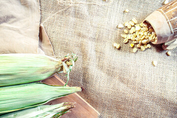 Corcob and corn in a wooden glass typical fron Nicaragua central america and latin america