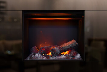 Live fire gas fireplace built in wall