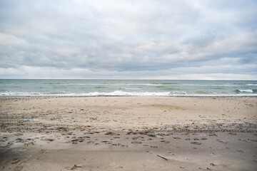 The coast of the Baltic Sea in Poland in autumn.