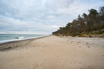 The coast of the Baltic Sea in Poland in autumn.