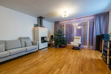 View of room with Christmas decoration. Beautiful Christmas backgrounds.