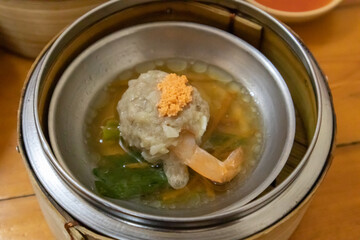 shrimp Dim Sum dumplings in bamboo basket