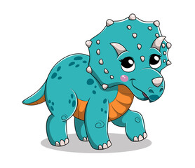 Funny cartoon baby Triceratops dinosaur. Vector illustration isolated on white background