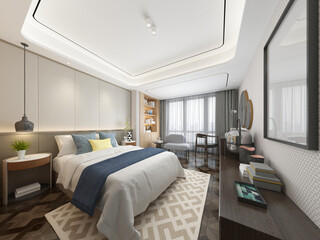 Fototapeta na wymiar 3d render. Modern bedroom interior.