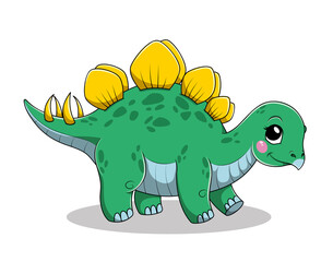Funny cartoon baby stegosaurus dinosaur. Vector illustration isolated on white background