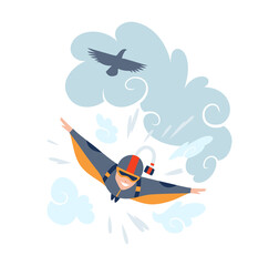 Skydiving sport illustration. Extreme sport background. Skydiving wing suit.