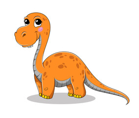 Funny cartoon baby brontosaurus dinosaur. Vector illustration isolated on white background