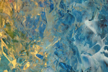 Art Abstract acrylic color and gold patal smear blot painting. Horizontal texture canvas background.