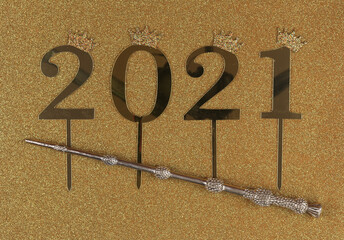 golden new year 2021 and golden magic wand