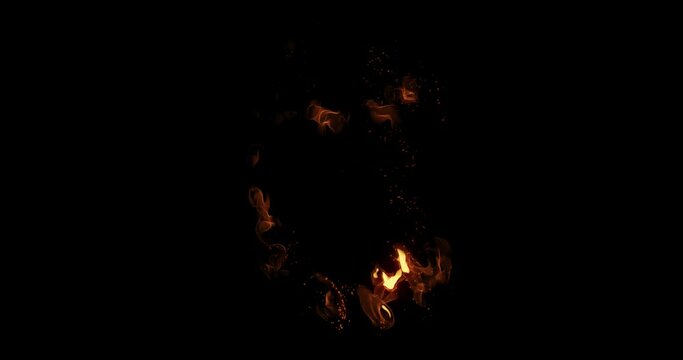 square shape on fire. Flames and explosions moving along shape. Isolated on black background. 3D render
