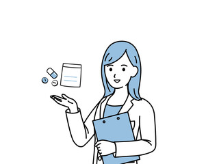 医者　薬剤師　白衣を着た女性　薬を出す