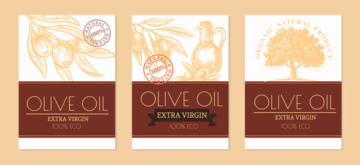 olive oil sample label on bottle with olive tree and branch