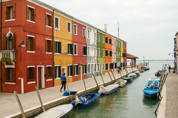 Fototapeta na wymiar Venice: Burano Island Canal with Lagoon View
