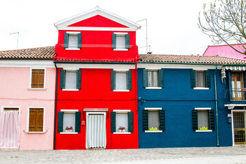 Burano Venice Red house and blue house