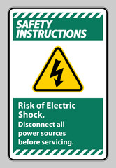 Safety instructions Risk of electric shock Symbol Sign Isolate on White Background