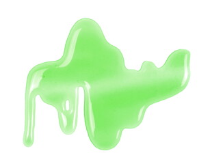 Green dishwashing liquid, detergent puddle isolated on white background, top view