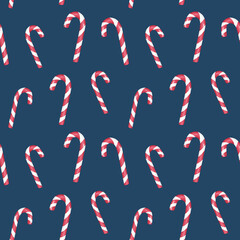 Watercolor Christmas seamless pattern. Hand drawn candy canes